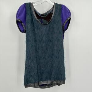 Custo Barcelona Womens Top Size 4 Burnout Velvet Wool Blend Sheer Avant Garde